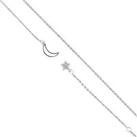 925 Sterling Silver Moon & Star Lariat Necklace 