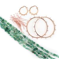 Rose Jangle Bangle; Rose Base Metal Bangle & Earring Set with Loops, Headpins, Chrysoprase