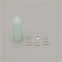 15.60cts Amazonite Pencil with 2x Aquamarine, 1x Clear Quartz Cabs & Sterling Silver Bezel Cups