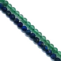 65 Cts Kit 2: Green Aventurine Plain Rounds, Lapis Lazuli Faceted Rounds Approx.3mm, 38cm Strands