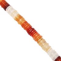 32cts Fire Opal Graduated Smooth Wheels Approx 3.5x1 to 5.5x1mm, 19cm Strand