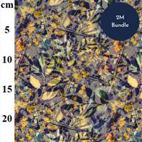 Blue & Ochre Leaf Digital Printed Viscose Fabric Bundle (2m)