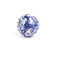 Hand Painted Ceramic Blue & White Round Bead, Approx 29mm