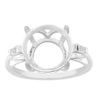 925 Sterling Silver Ring Mount With Zircon Shoulders (To Fit 12x12mm Round Gemstone)