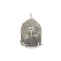 925 Sterling Silver Labradorite Buddha Head Pendant Approx 22x30mm