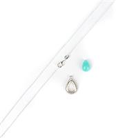 Agapanthus; Sterling Silver Pear Shape Beaded Bezel Charm, Amazonite Pear Cabochon & Chain 