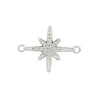 925 Sterling Silver Celestial Star Connector With 0.19cts White Zircon Approx 25x18.80mm 