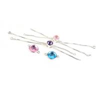 Wish: Pink & Blue Faceted Glass Connector, Silver Plated Base Metal Slider x2