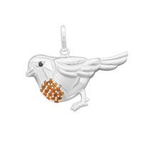 Winter At Chestnut Close By Mark Smith: 925 Sterling Silver Robin Pendant Approx 25x35mm With 0.33cts Hessonite Garnet & Black Spinel