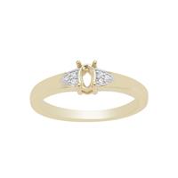 Gold Plated 925 Sterling Silver Oval Ring Mount (To fit 5x3mm gemstones) Inc. 0.03cts White Zircon Brilliant Cut Round 1mm - 1Pcs