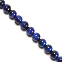 265cts Royal Blue Tiger Eye Plain Rounds Approx 10mm,38cm Strand