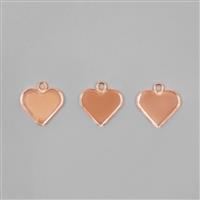 Rose Gold Coloured Bezel Heart Pendants - 20mm (3pcs/pk)