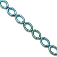 150cts Teal Green Haematite Hollow Oval Rings Approx 12x16mm, 38cm Strand
