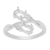 925 Sterling Silver Ring Mount With White Zircon Detail (To fit 6x4mm Oval Gemstone) 2pcs