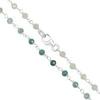 11cts Grandidierite Beaded 925 Sterling Silver Necklace, Approx 18Inch