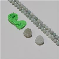 600cts kit1: Jade mala necklace & bracelet with 2pcs Buddha heads & 126pcs 8mm Rounds