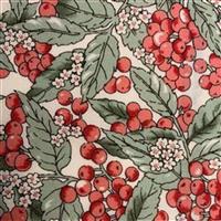 Country Floral Red Berry Leaves on Cream Fabric 0.5m Exclusive