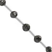 2.20cts Black Diamond Faceted Round Approx 3 to 4mm, 6cm Strand With Spacers 