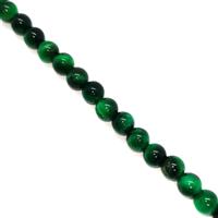 90cts Dyed Green Tiger eye Plain Rounds, Approx. 6mm 38cm strand