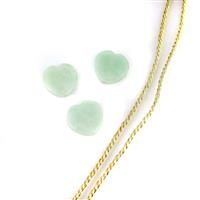 Jade Hearts; x3 Jade Hearts & 3mm Gold Silk Cord 