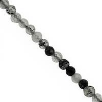 7cts Black Rutile Quartz Micro Faceted Round Approx 2mm, 32cm Strand