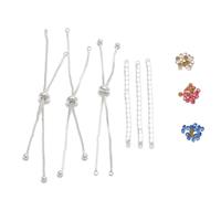 3mm Base Metal Cupchain Slider Bracelet with Matching Loose Stones (3pk, Crystal, Rose, Sapphire)