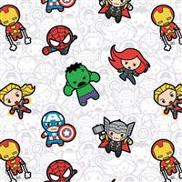 Marvel Kawaii II Action Packed Heroes White Fabric 0.5m