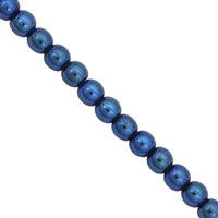 130cts Royal Blue Color Coated Haematite Smooth Round Approx 6mm, 30cm Strand