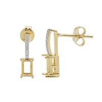 Gold Plated 925 Sterling Silver Octagon Earrings Mount (To fit 6x4mm gemstone) Inc. 0.08cts White Zircon Brilliant Cut Round 0.90mm - 1 Pair