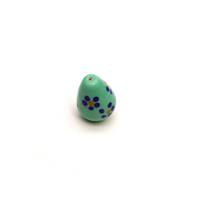 Preciosa Blue/Turquoise Floral Egg Lampwork Bead, 24x18mm (1pc)