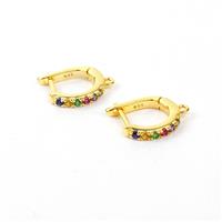 Gold Plated 925 Sterling Silver Leverback Earrings Approx 10mm Dia With Loop & Multi Colour Cubic Zirconia