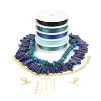 Blue Lagoon; Blue Steel Beading Thread Pack, Findings Pack & 2 x Nugget Strands 