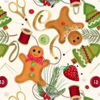 Jean Ruth Happiness Is Homemade Tossed Gingerbread Men Cream Fabric 0.5m