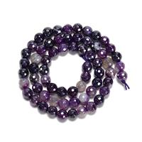 90cts Coated Purple Stripe Agate Faceted Rounds, Approx. 6mm, 38cm Strand