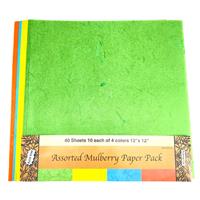 ASSORTED MULBERRY TREE PAPER PACK- 4, 40 sheet bundle of assorted colours, made from natuarally harvested materials- 12 x 12