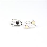 925 Sterling Silver Bohemian Theme Adjustable Rings With 1cts Black Onyx & Ethopian Opal Cabochons (2 Designs)