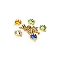Glitter; Gold Plated Base Metal Bezel Cup Connectors with 2 loops and Flat Back Glass Stones & Spacer Beads