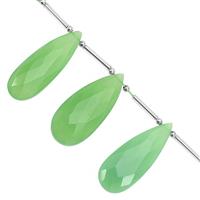85cts Chrysoprase Faceted Elongated Pear Approx 36x14 to 41x18mm, 9cm Strand With Spacers