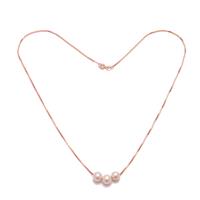 White Freshwater Cultured Trio Of Pearls Necklace On Rose Gold Plated 925 Sterling Silver (20 Inch Chain)