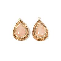 Rose Quartz Crystal Encrusted Pear With Silver Plated Base Metal, 2pcs