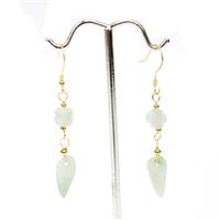 7ct Type A Green and White Jadeite Gold Tone Sterling Silver Earrings 