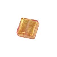 Murano Glass Fuxia Gold Foil Square Beads Approx 12mm (1pk) 