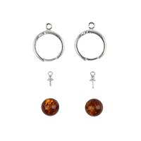 Baltic Cognac Amber Approx. 8mm Half Drilled with Sterling Silver Hoop Earrings and Peg (1 pair)