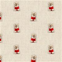 Christmas Maltese Terrier All-Over Linen Look Fabric 0.5m