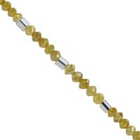 2.30cts Golden Diamond Faceted Rondelles Approx 2mm, 6cm Strand With Spacers