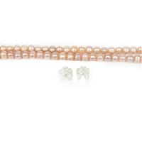 Winter Wedding - 925 Sterling Silver Topaz 1 to 2 Bow Connector & Pink Freshwater Pearls