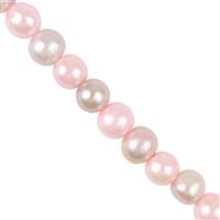 Mixed Dyed Pale Pink & Purple Freshwater Cultured Potato Pearls Approx 9-10mm, 2mm Holes, 20cm Strand