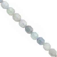 250cts Aquamarine Faceted Drum Approx 9x10mm Beads Necklace with Lobster Lock & Extension -18"+2"Length