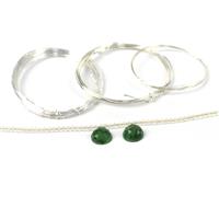 Cats Eyes; Jade Rose Cut Flat Bottom Round, Lemon Quartz Faceted Rounds & Sterling Silver Wire