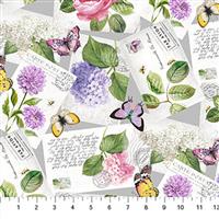 Scented Garden Butterflies & Postcards Fabric 0.5m
